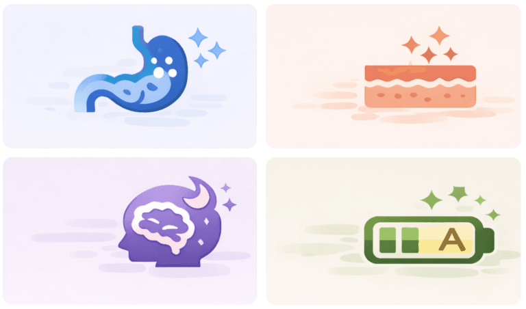image for gastro, skin, brain and energy symptom icons